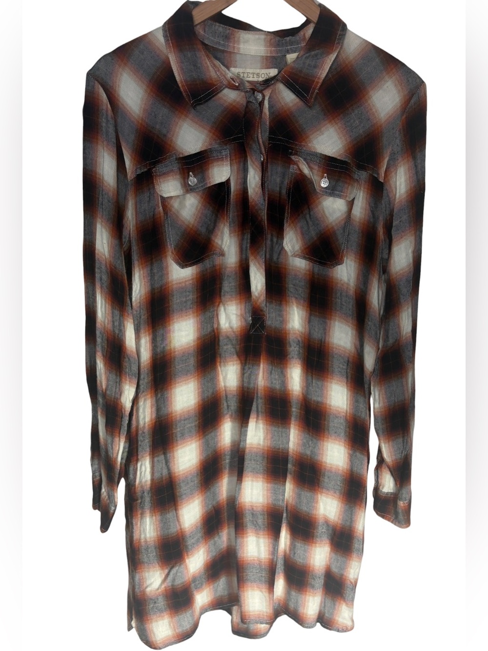 Stetson Women’s L Western Plaid Shirt Dress 🤎 Cowboy Country